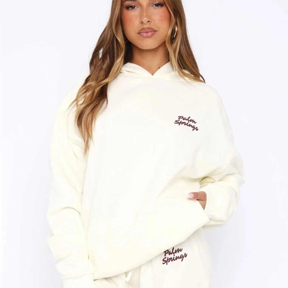 White Fox Boutique Cream Hoodie with Pink and Burgundy Print - Picture 2 of 4
